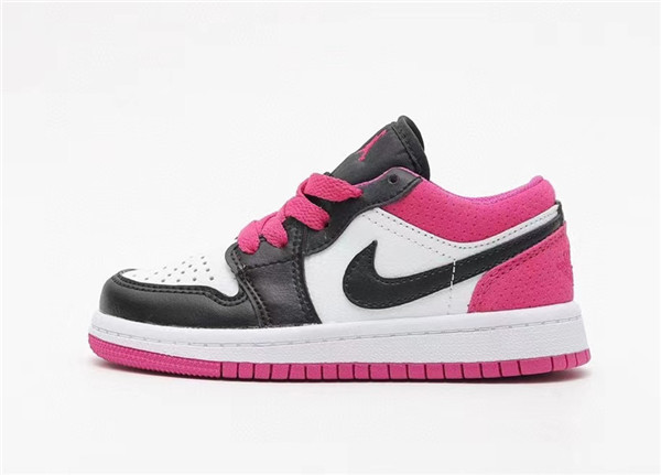 Youth Running Weapon Air Jordan 1 Black/White/Pink Low Top Shoes 087